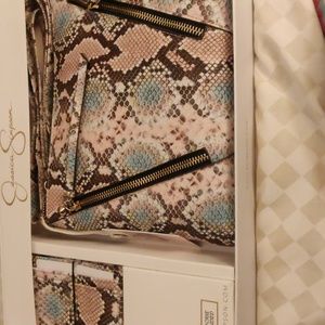 2 Pc Faux Snake Skin Crossbody & Card Case Set